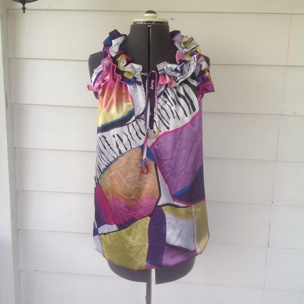 Nally and Millie satiny tank with ruffles S NWT